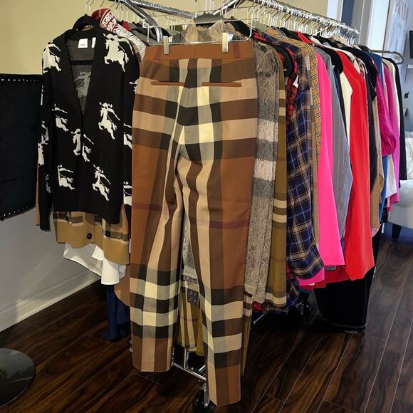 Burberry Aimie Tailored Check Print Button Hem Pant in Dark Birch Brown - Picture 14 of 17